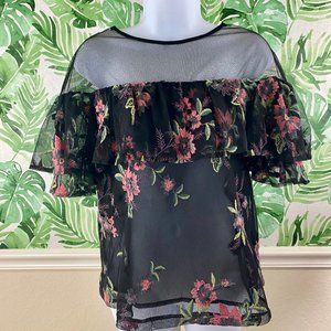 Boho Flower Black Sheer Blouse ( Inspired 70s)